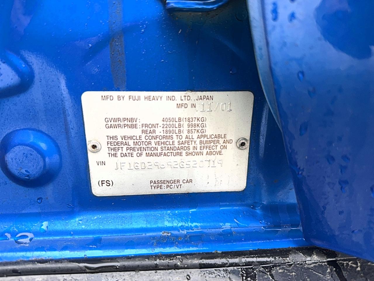 2002 Subaru Wrx VIN JF1GD29692G520719 photo 10