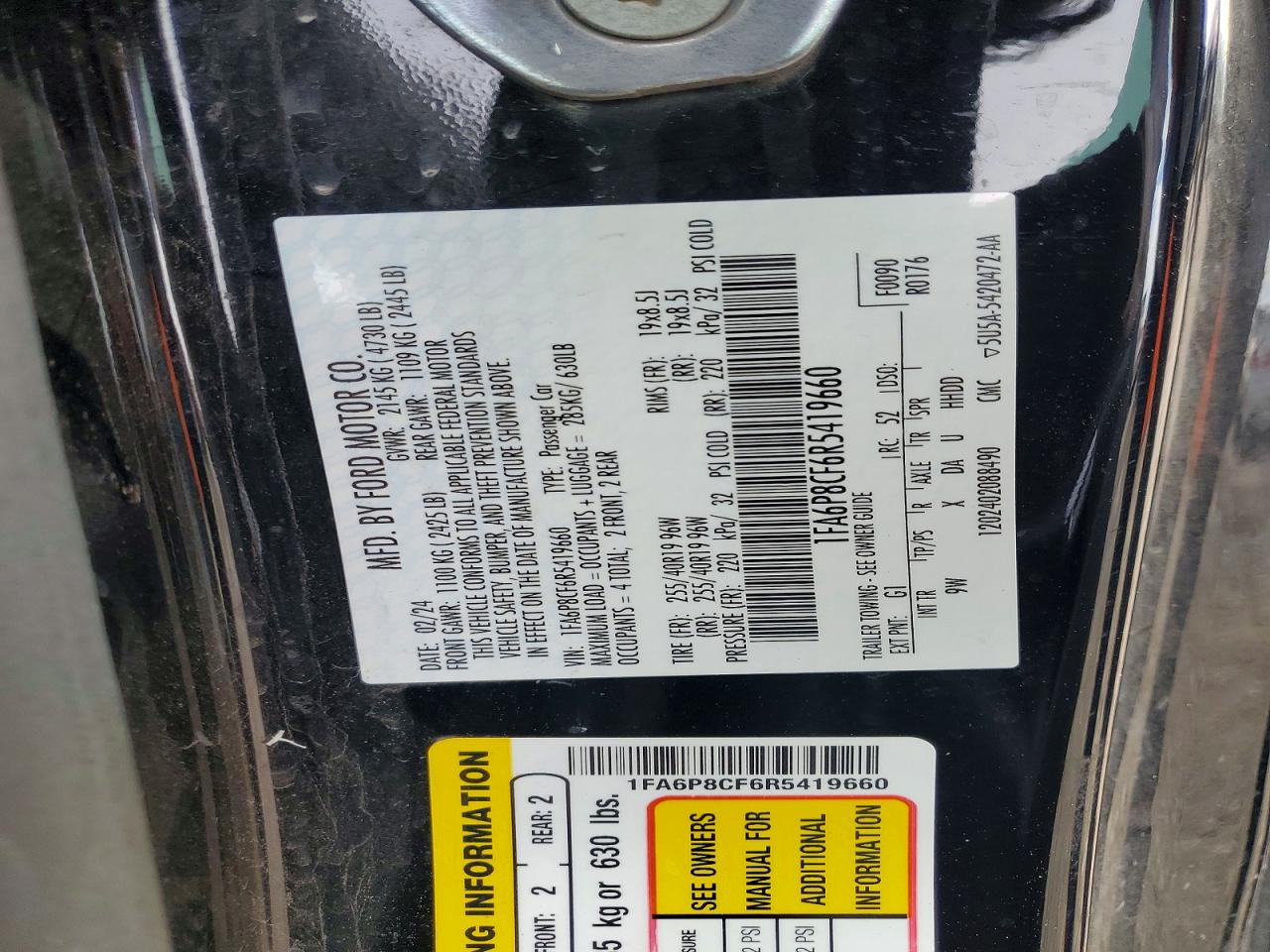 2024 Ford Mustang VIN 1FA6P8CF6R5419660 photo 12