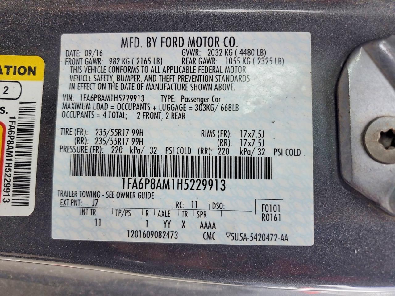 2017 Ford Mustang VIN 1FA6P8AM1H5229913 photo 12