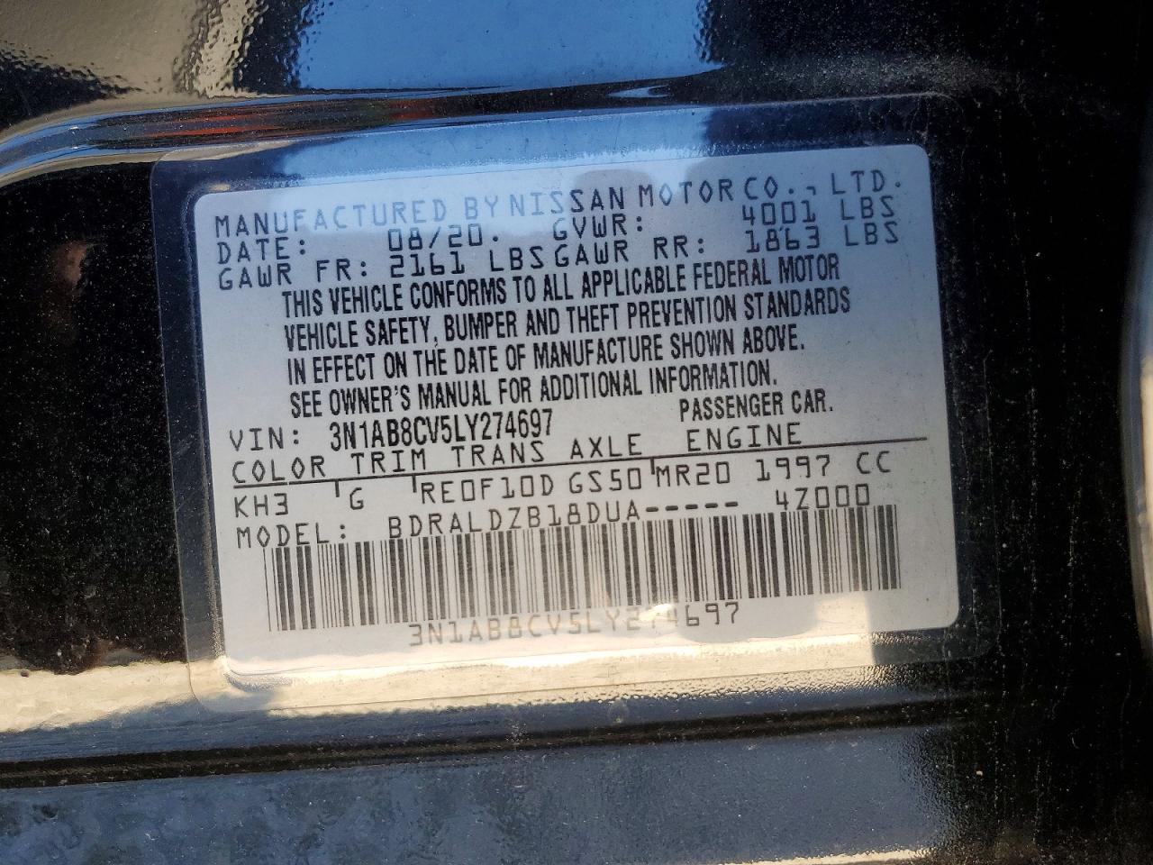 2020 Nissan Sentra VIN 3N1AB8CV5LY274697 photo 12