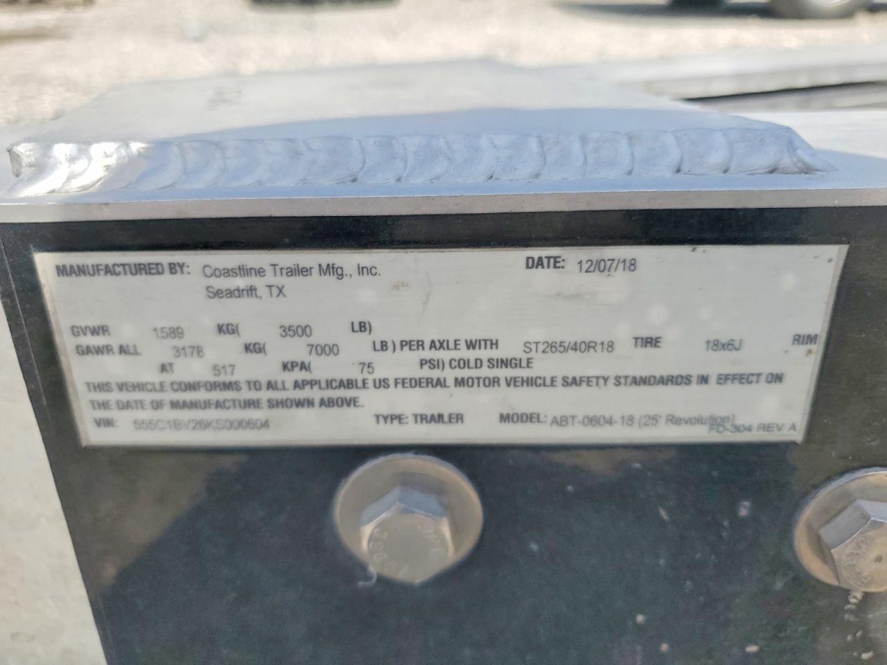 2019 Trailer VIN 555C1BV26KS000604 photo 10