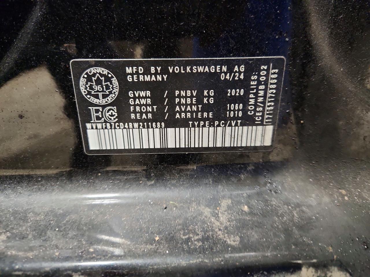 2024 Volkswagen Golf VIN WVWFB7CD4RW211689 photo 12