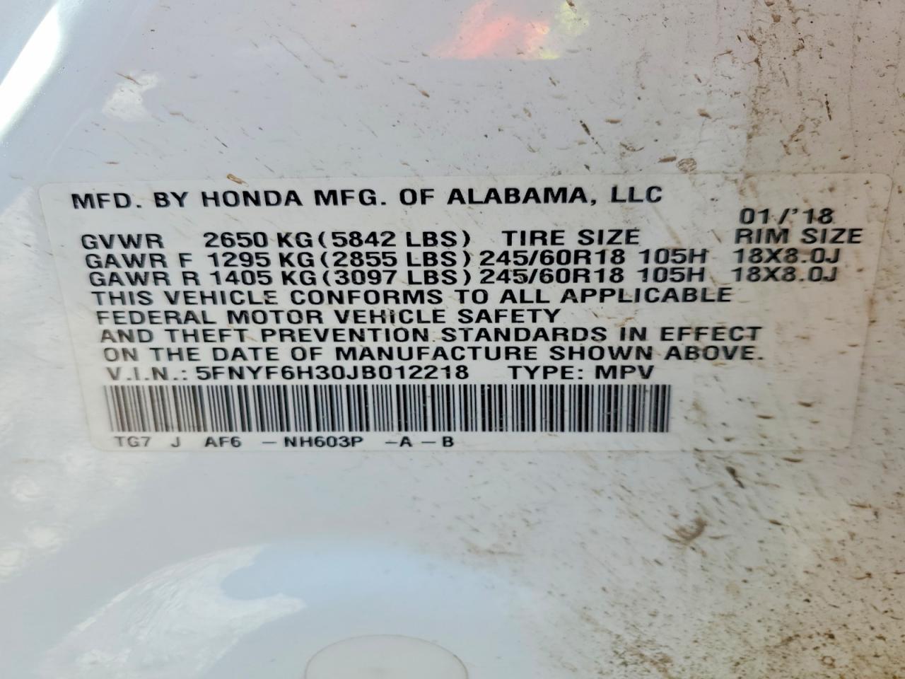 2018 Honda Pilot VIN 5FNYF6H30JB012218 photo 12