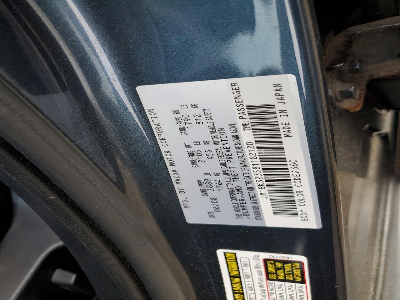 2008 MAZDA Mazda3 VIN JM1BK323581182120 photo 12