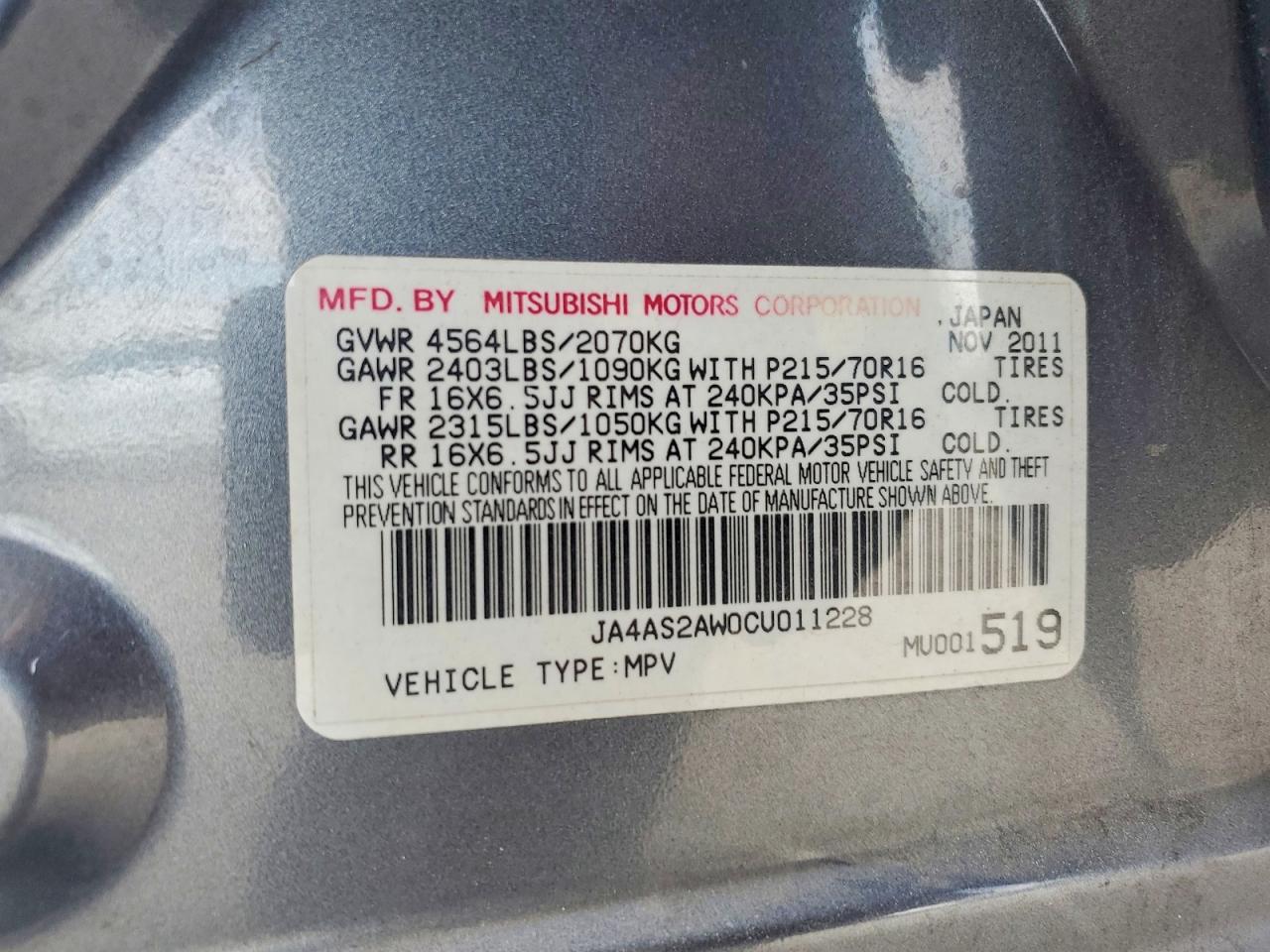 2012 Mitsubishi Outlander VIN JA4AS2AW0CU011228 photo 12