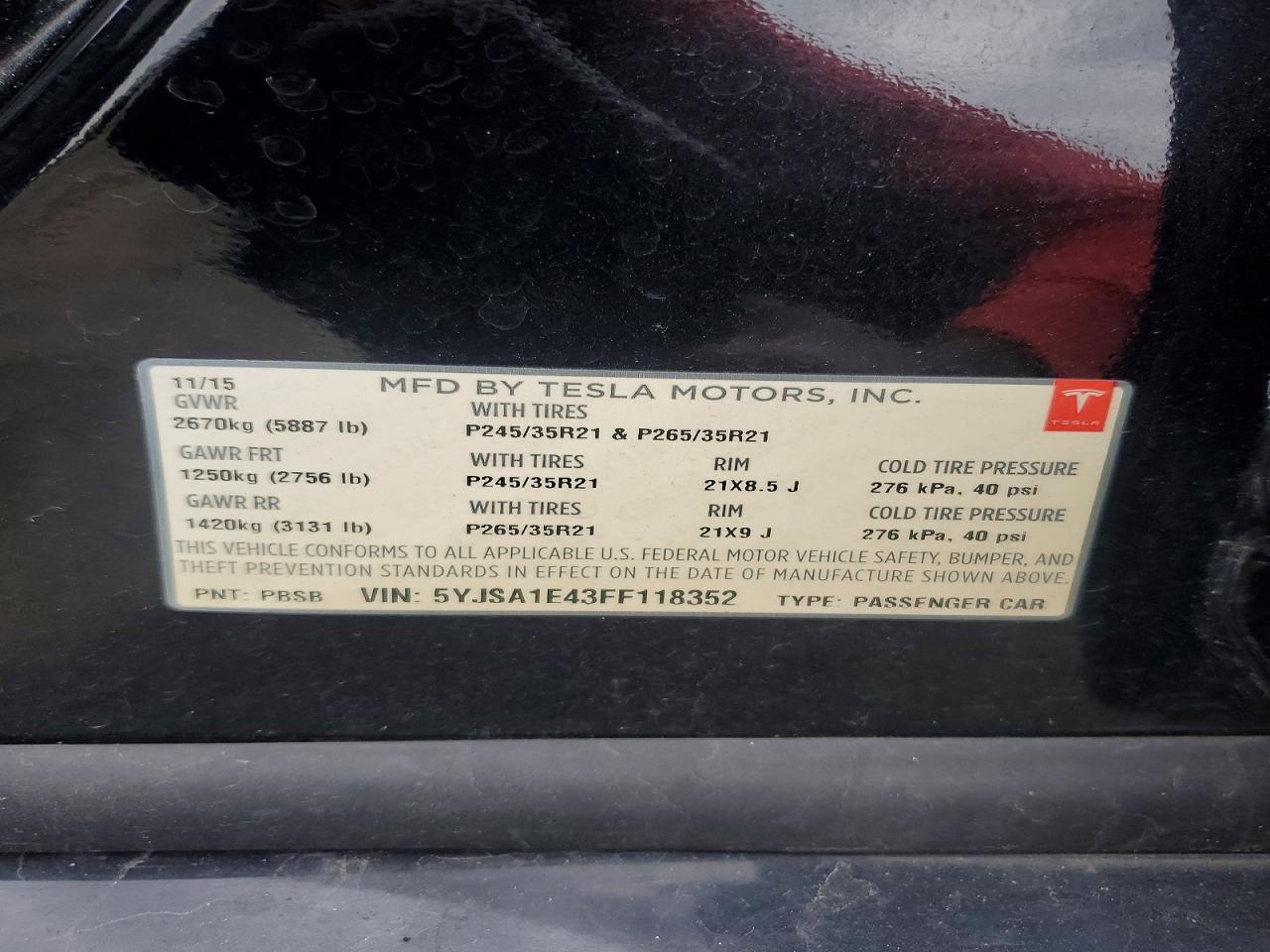 2015 Tesla Model s VIN 5YJSA1E43FF118352 photo 12