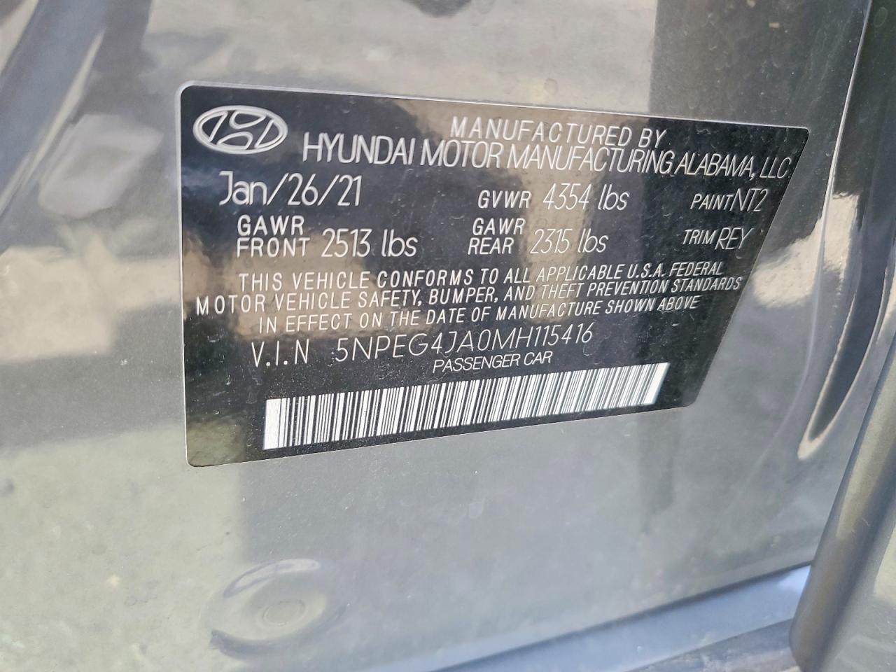 2021 Hyundai Sonata VIN 5NPEG4JA0MH115416 photo 12