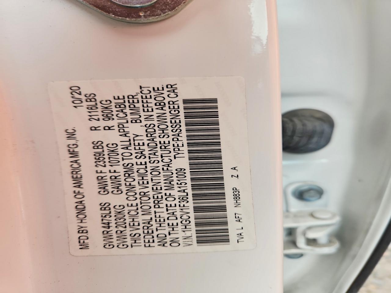 2020 Honda Accord VIN 1HGCV1F36LA151009 photo 12