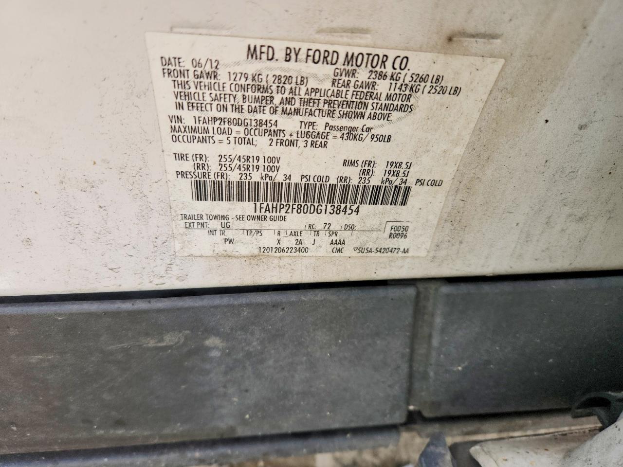 2013 Ford Taurus VIN 1FAHP2F80DG138454 photo 12