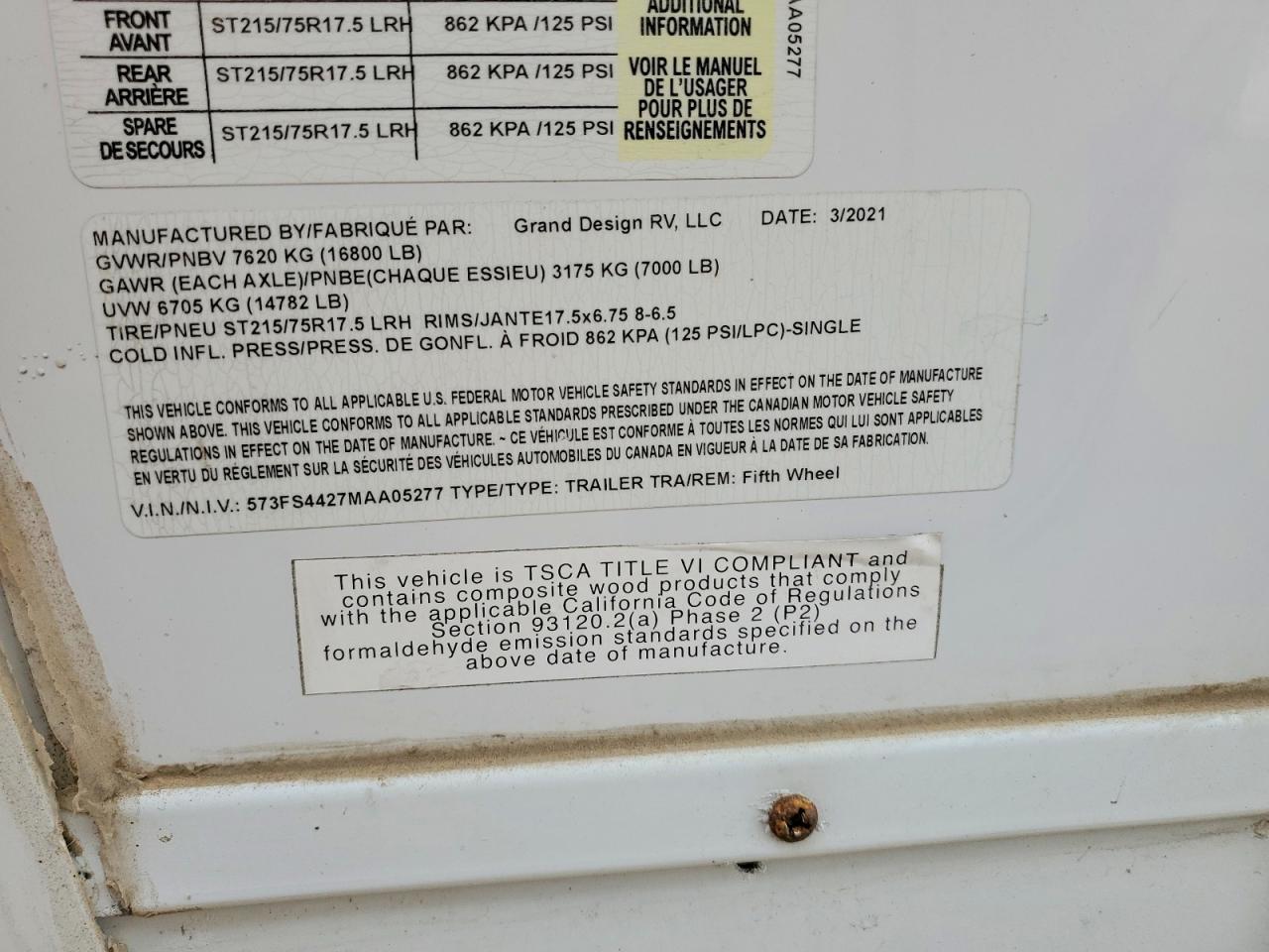2021 GRAND Recreation VIN 573FS4427MAA05277 photo 10