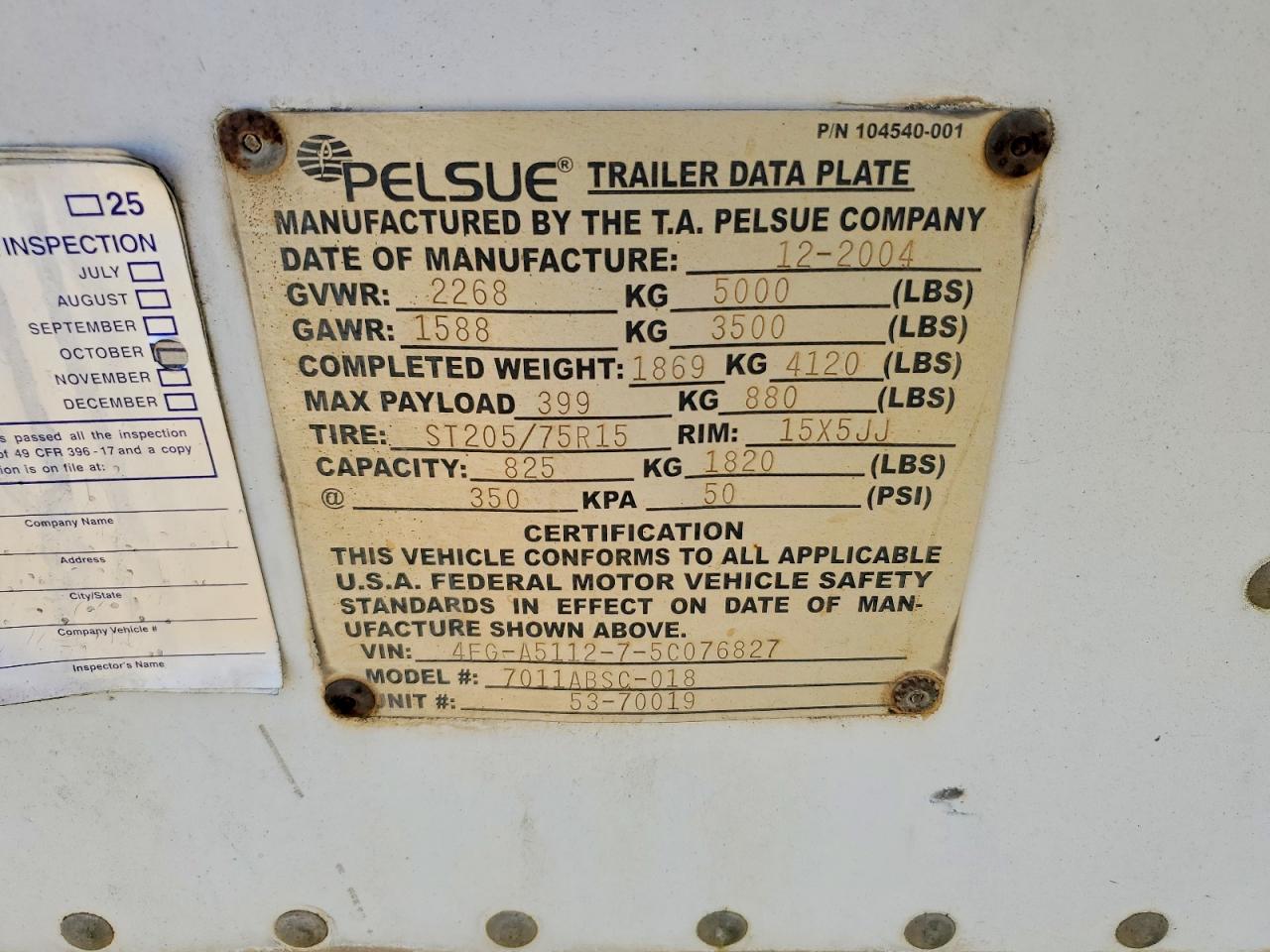 2005 PELSUE 7011ABSC-018 FIBER OPTIC SPLICING TRAILER VIN 4FGA511275C076827 photo 10