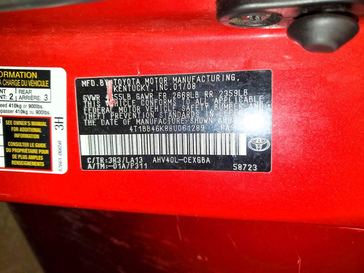 2008 Toyota Camry sola VIN 4T1BB46K88U061289 photo 12