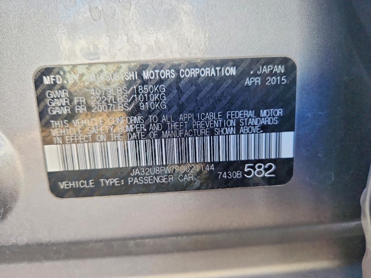 2015 Mitsubishi Lancer VIN JA32U8FW7FU021144 photo 12