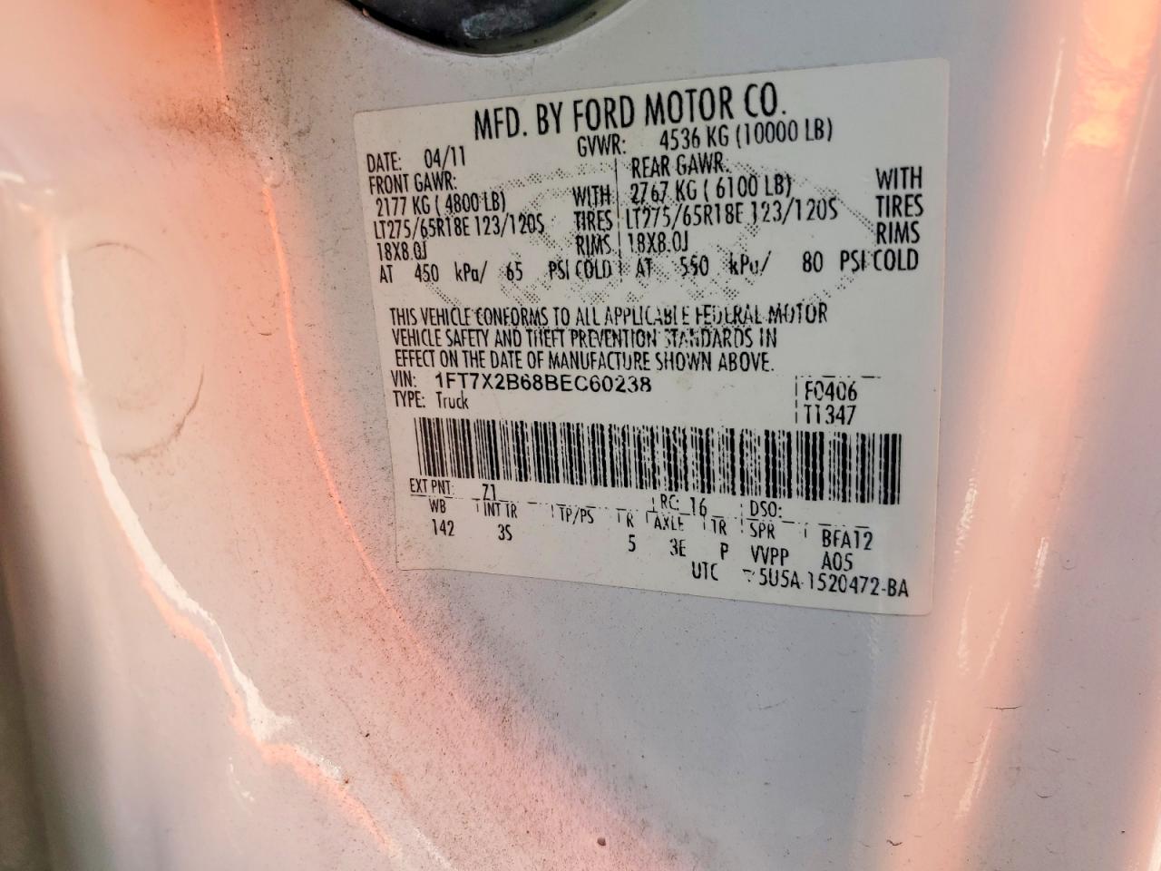 2011 Ford F250 VIN 1FT7X2B68BEC60238 photo 10