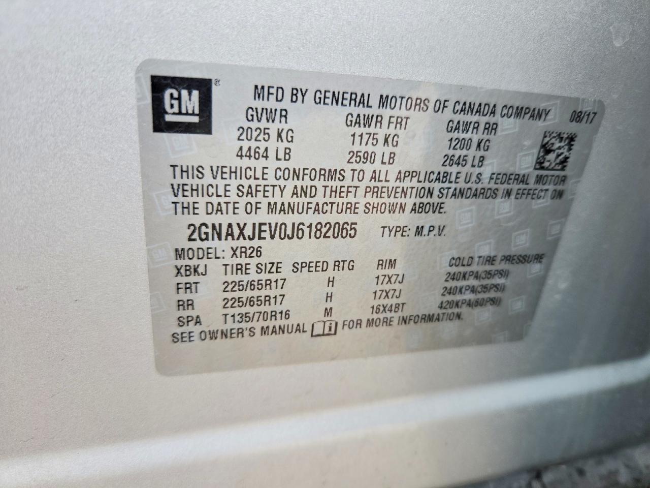 2018 Chev Equinox VIN 2GNAXJEV0J6182065 photo 12