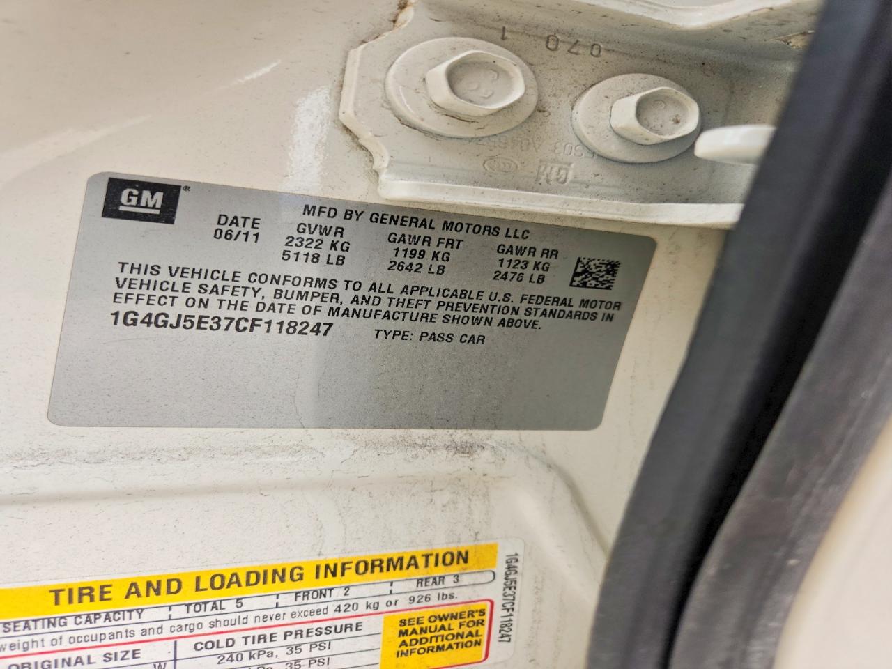 2012 BUICK Lacrosse VIN 1G4GJ5E37CF118247 photo 12