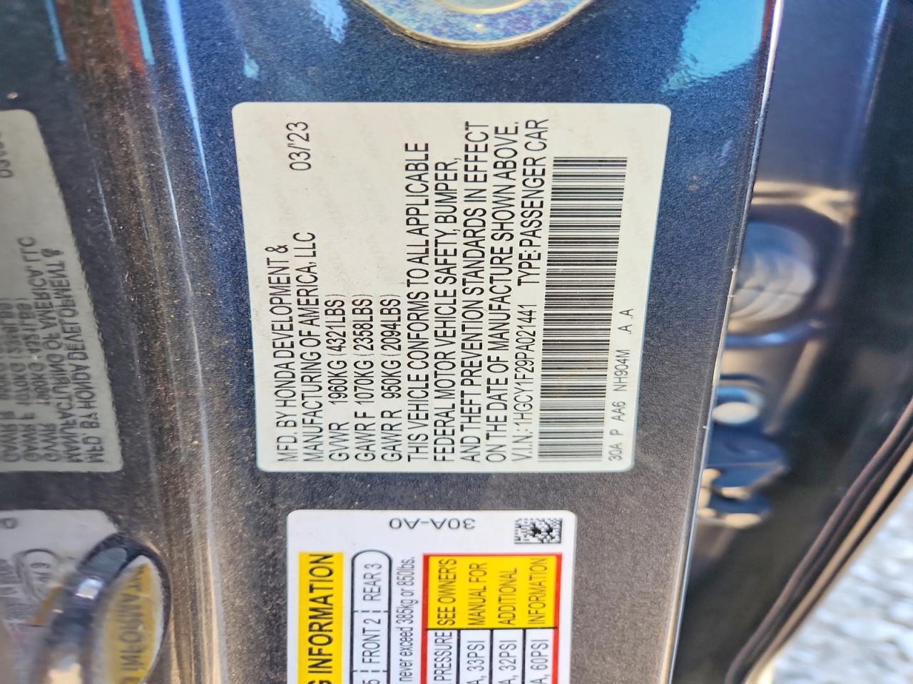 2023 HONDA Accord VIN 1HGCY1F29PA021441 photo 12