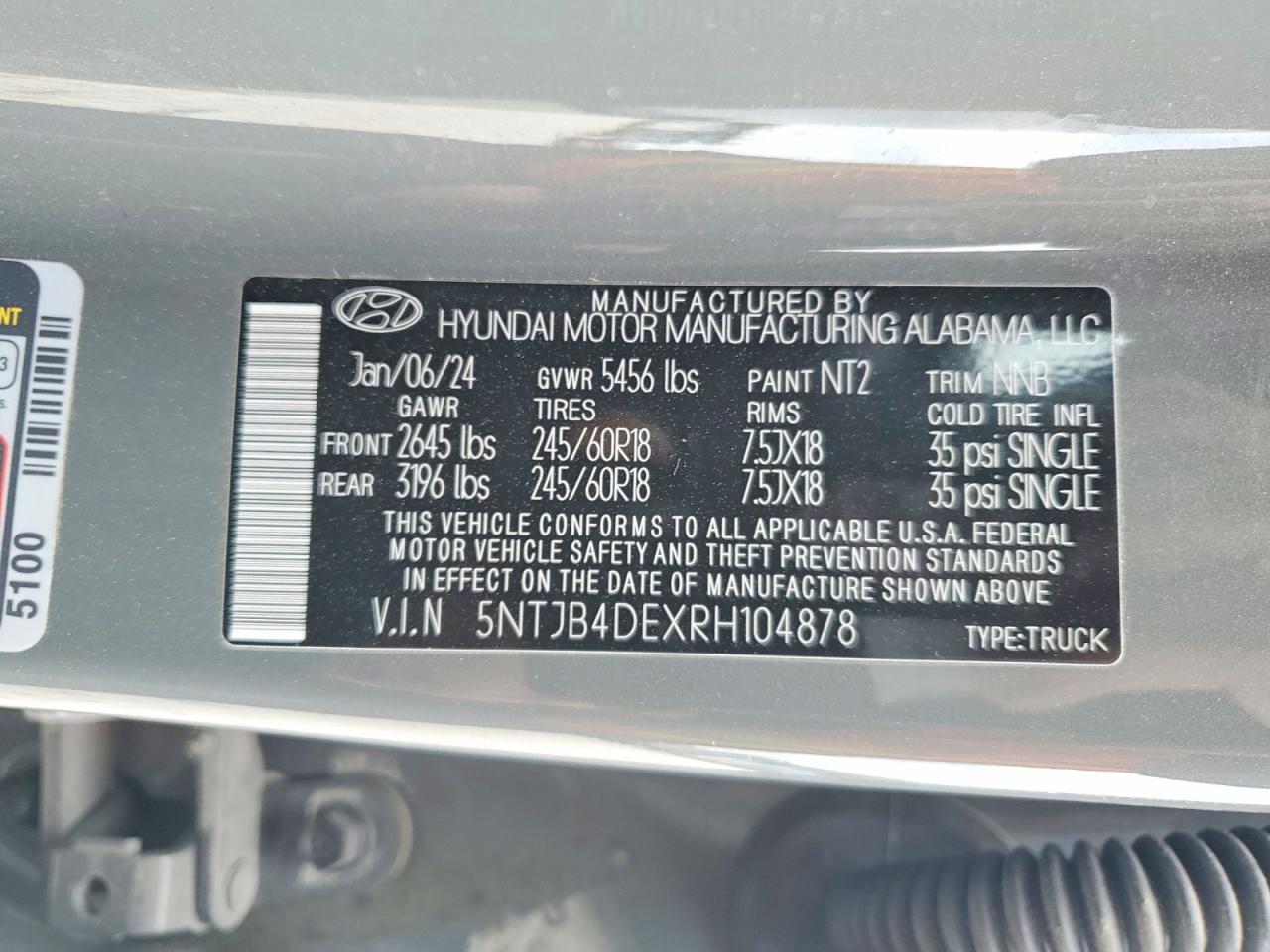 2024 Hyundai Santa cruz VIN 5NTJB4DEXRH104878 photo 12