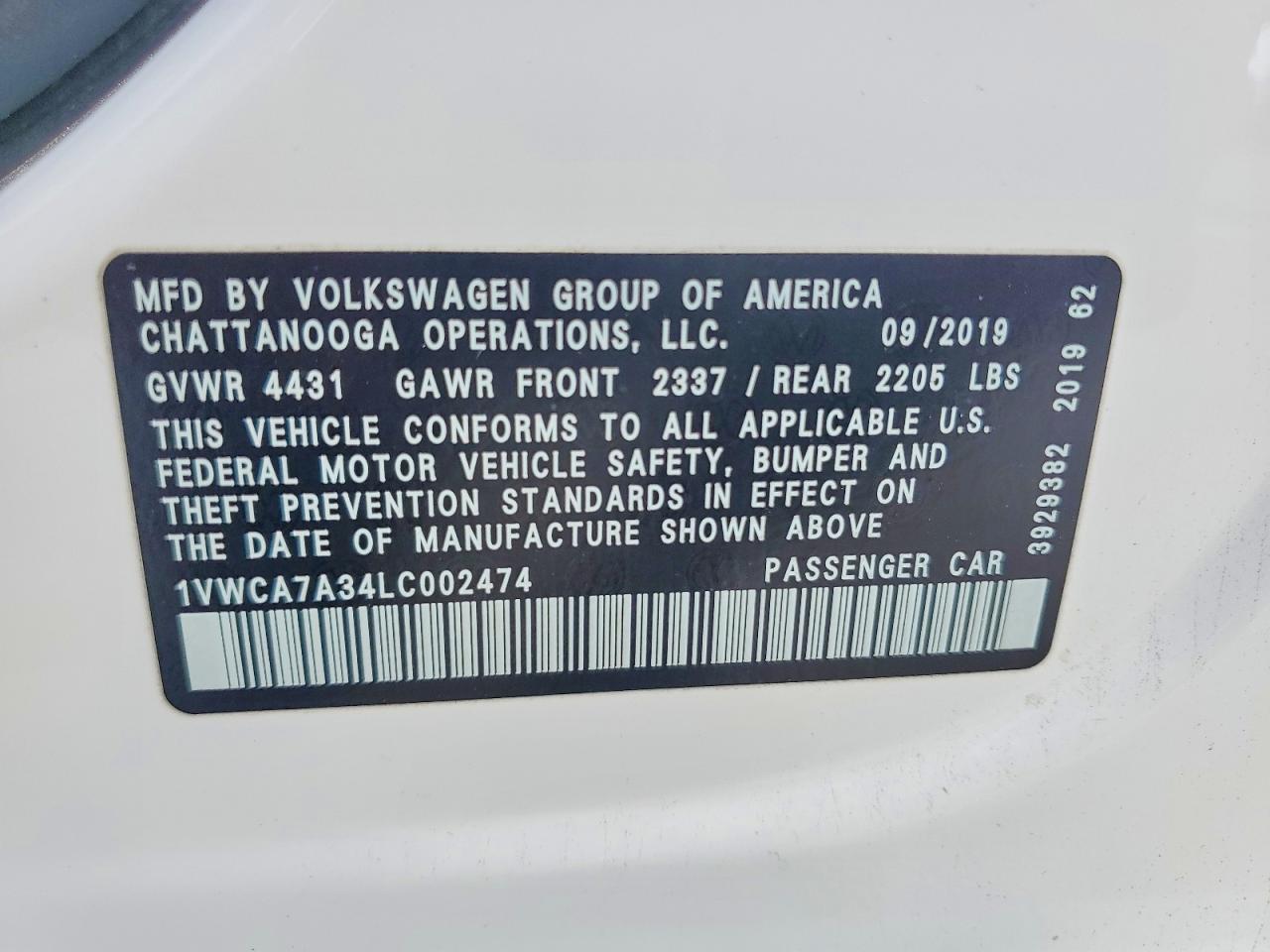 2020 Volkswagen Passat VIN 1VWCA7A34LC002474 photo 12