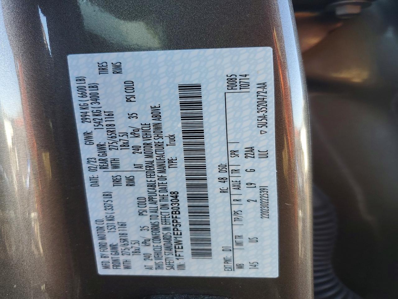 2023 Ford F150 VIN 1FTEW1EP5PFB03048 photo 12