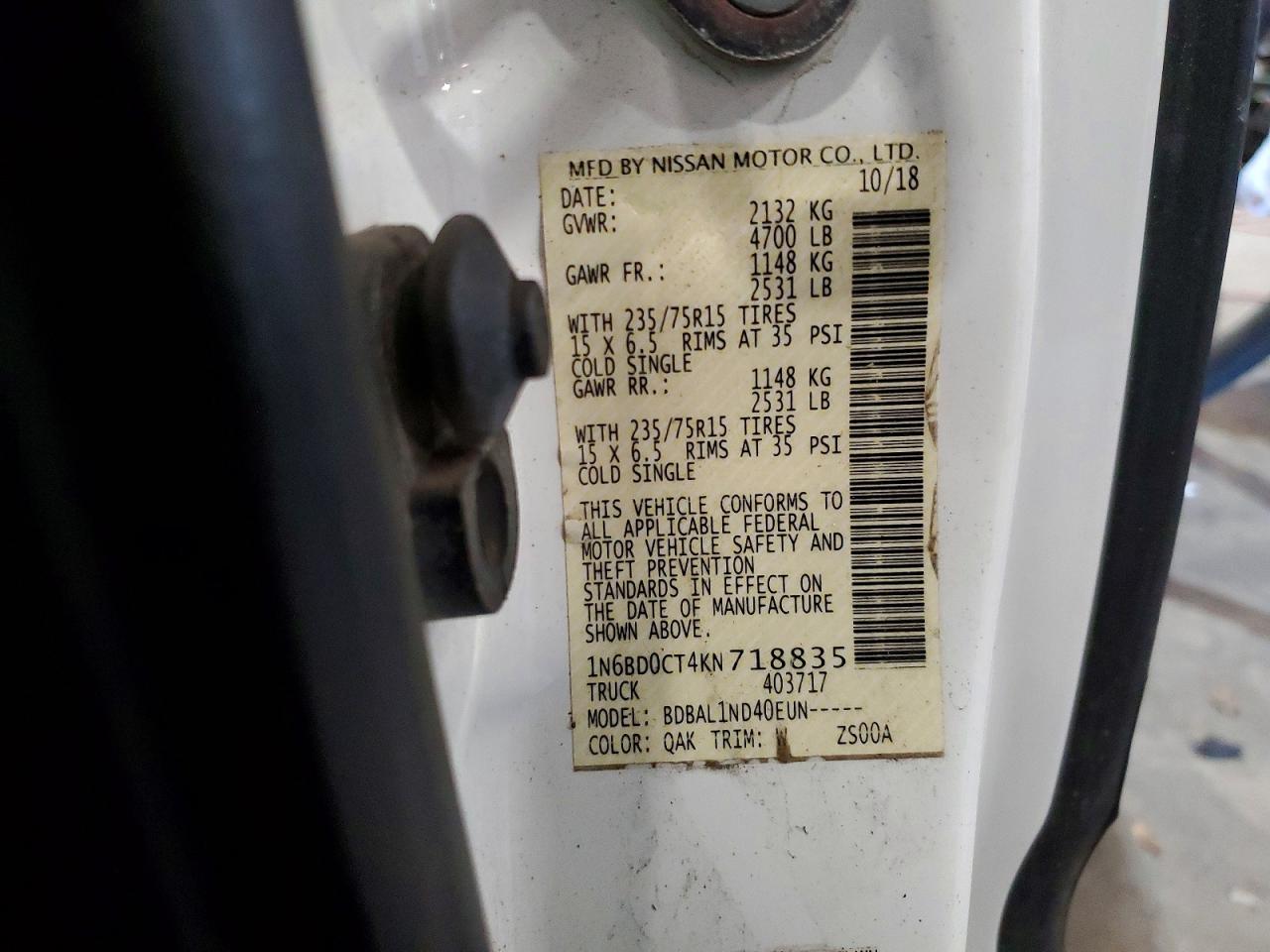 2019 Nissan Frontier VIN 1N6BD0CT4KN718835 photo 12