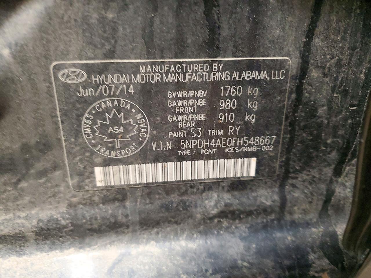 2015 Hyundai Elantra VIN 5NPDH4AE0FH548667 photo 12