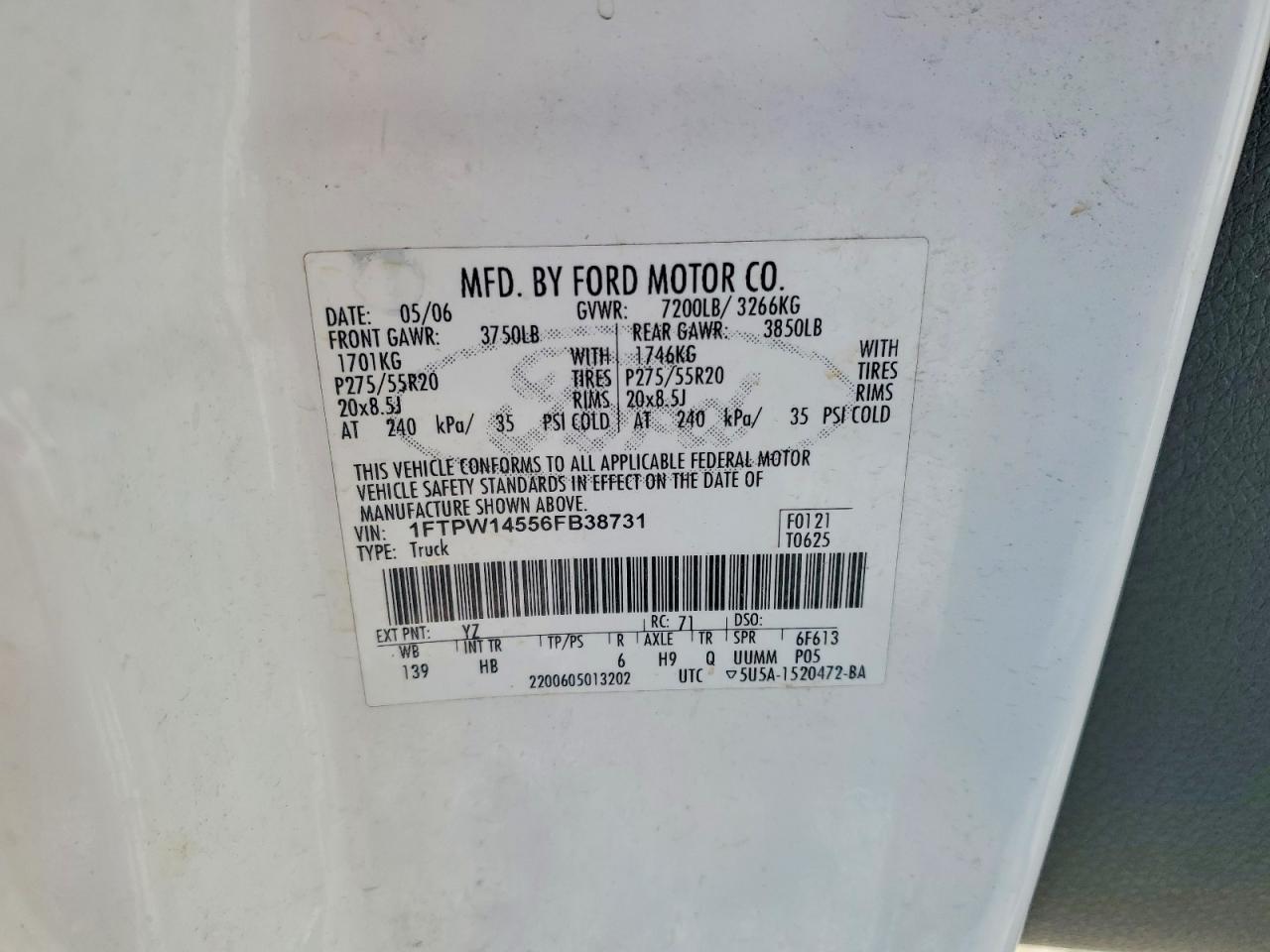2006 Ford F150 VIN 1FTPW14556FB38731 photo 12