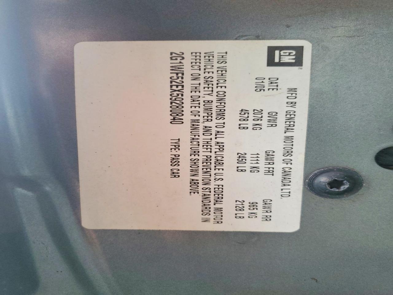 2005 CHEVROLET Impala VIN 2G1WF52EX59280840 photo 12