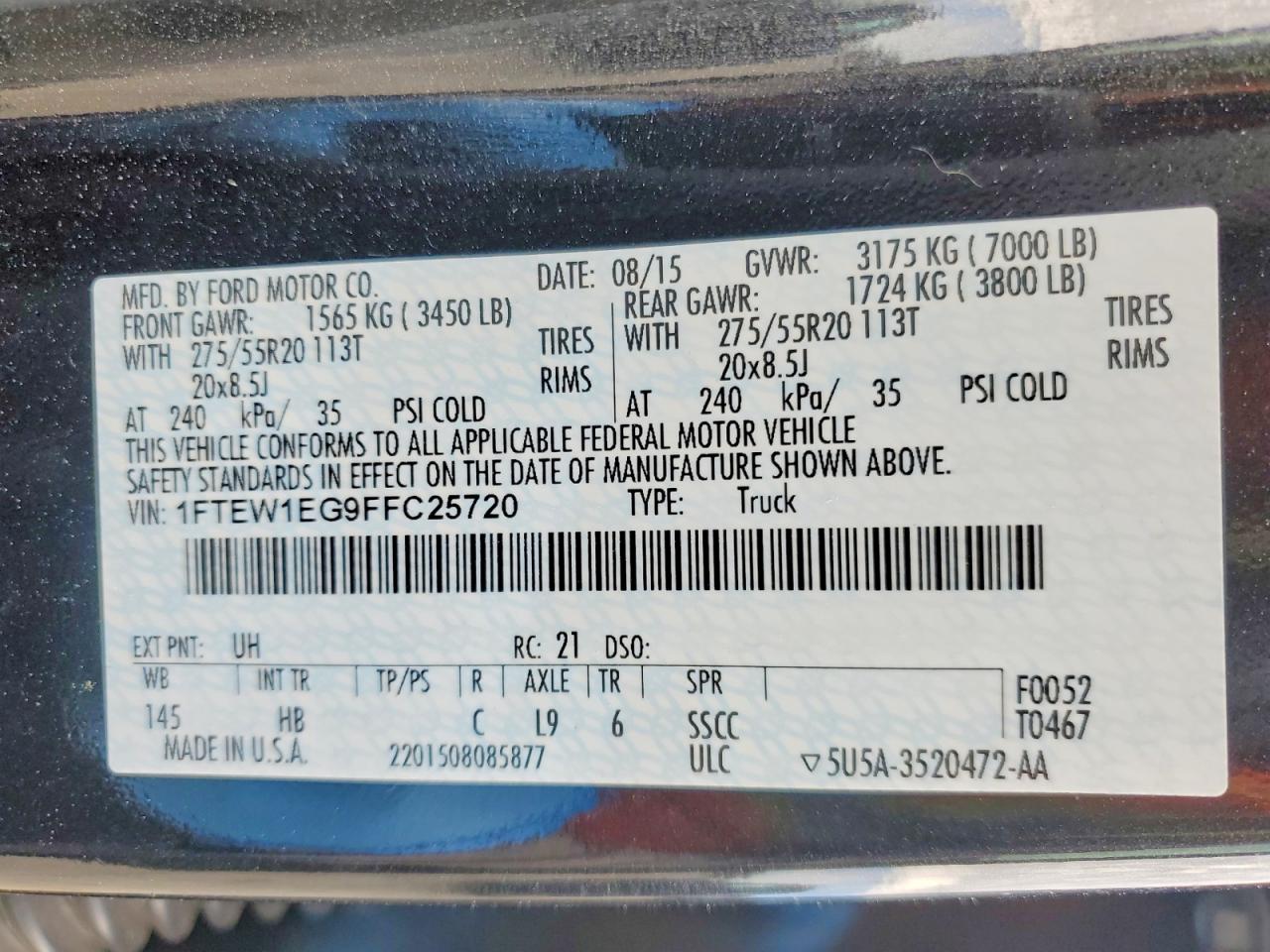 2015 Ford F150 VIN 1FTEW1EG9FFC25720 photo 12