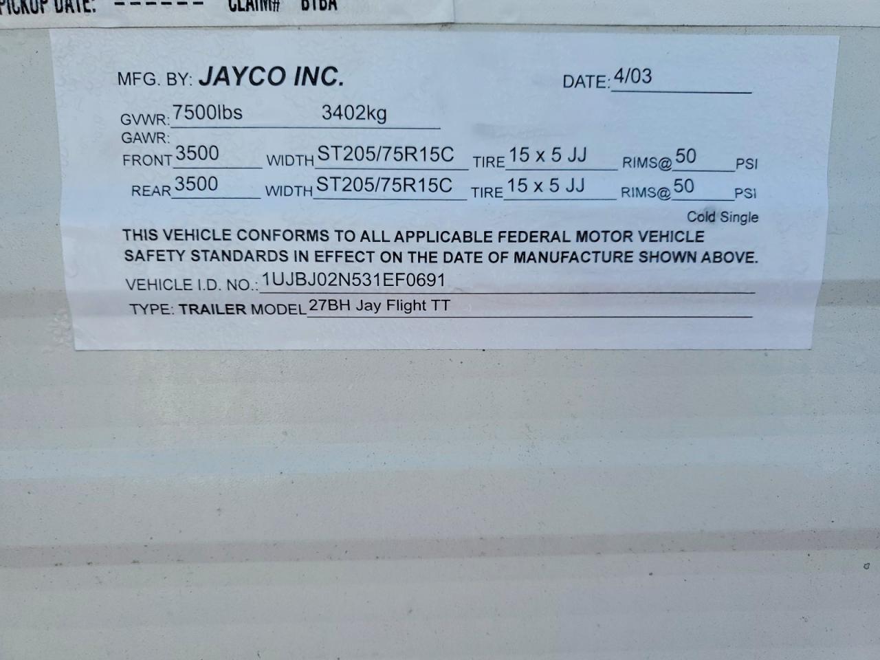 2003 JAYCO Rv trailer VIN 1UJBJ02N531EF0691 photo 9