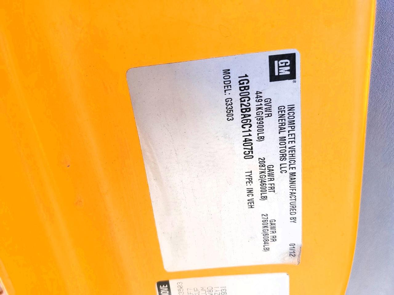 2012 COLLINS Express VIN 1GB0G2BA6C1140750 photo 10