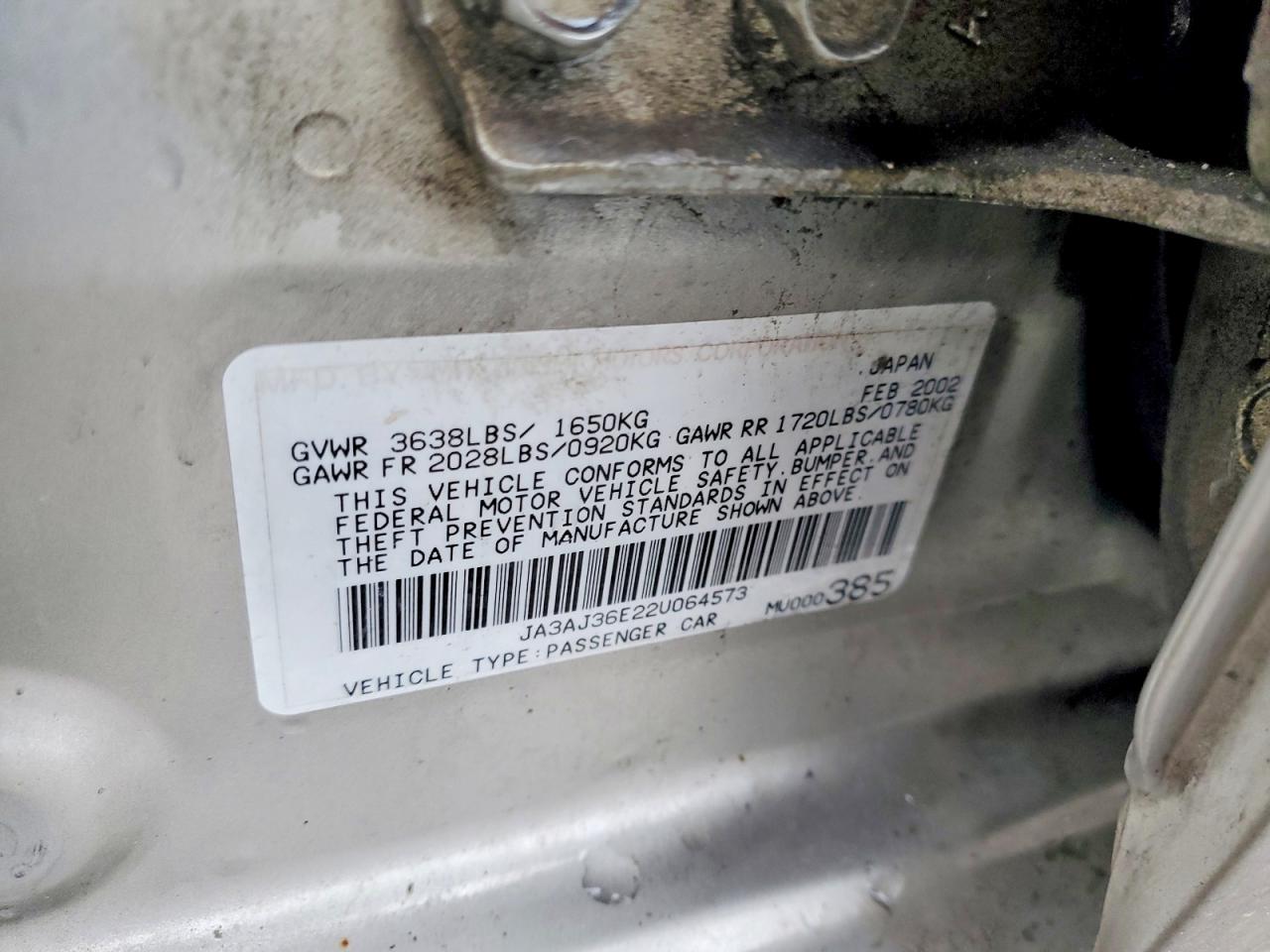 2002 Mitsubishi Lancer VIN JA3AJ36E22U064573 photo 12