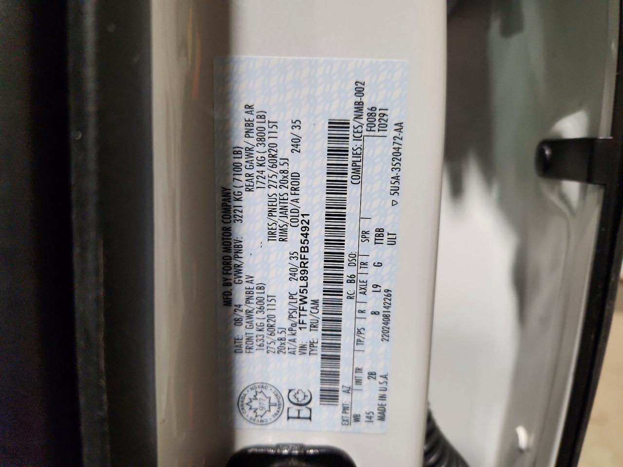 2024 FORD F150 VIN 1FTFW5L89RFB54921 photo 12