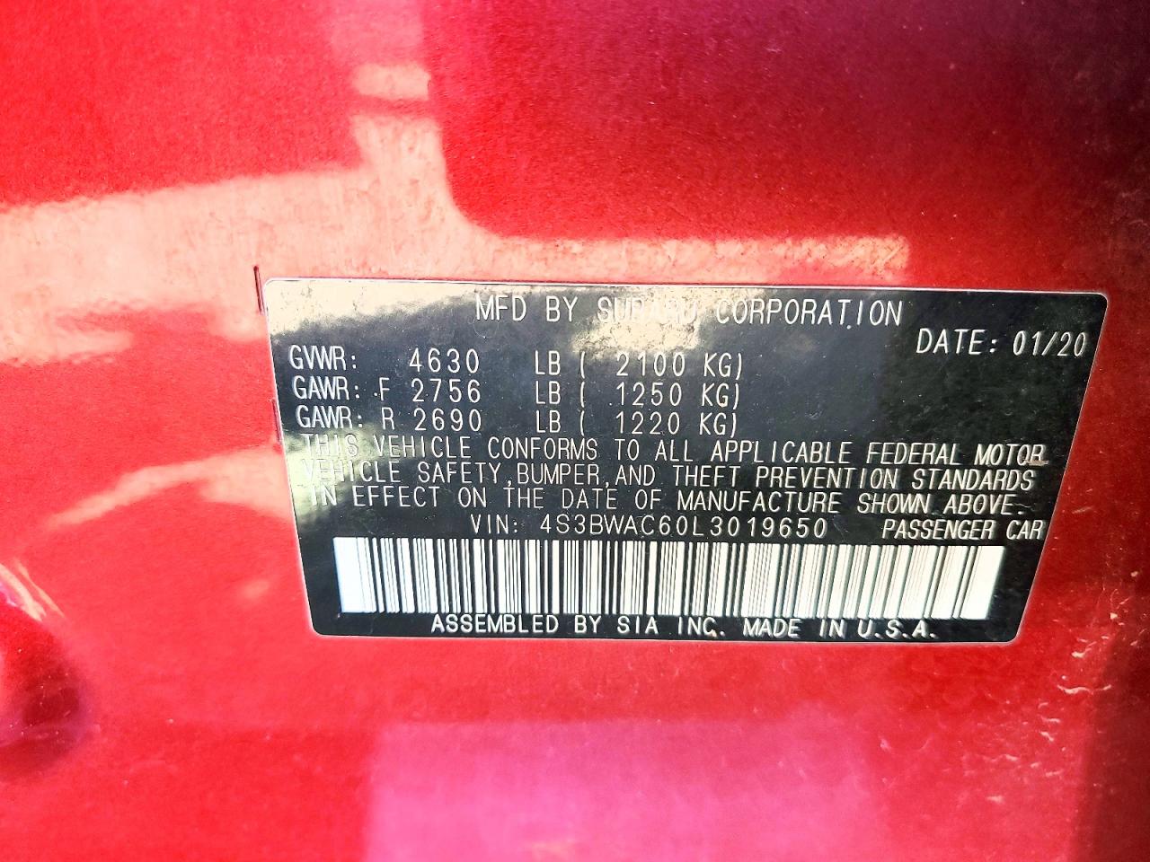 2020 Subaru LEGACY VIN 4S3BWAC60L3019650 photo 12