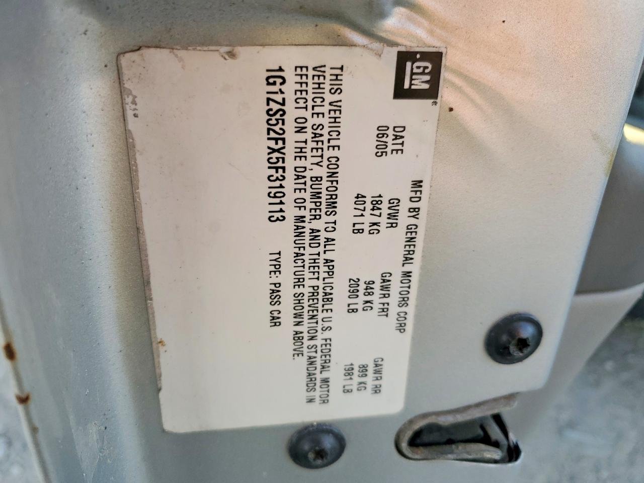 2005 CHEV Malibu VIN 1G1ZS52FX5F319113 photo 12