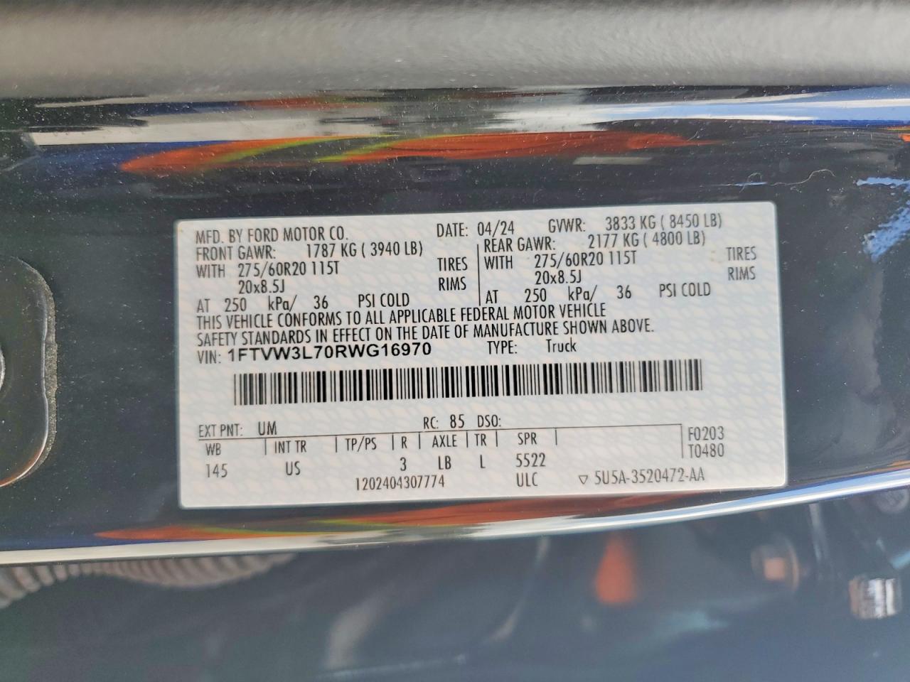 2024 Ford F150 VIN 1FTVW3L70RWG16970 photo 12