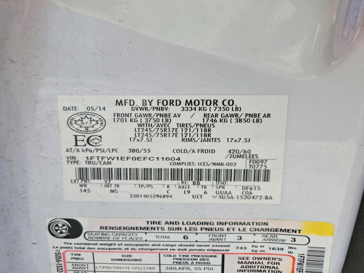 2014 FORD F150 VIN 1FTFW1EF0EFC11604 photo 12