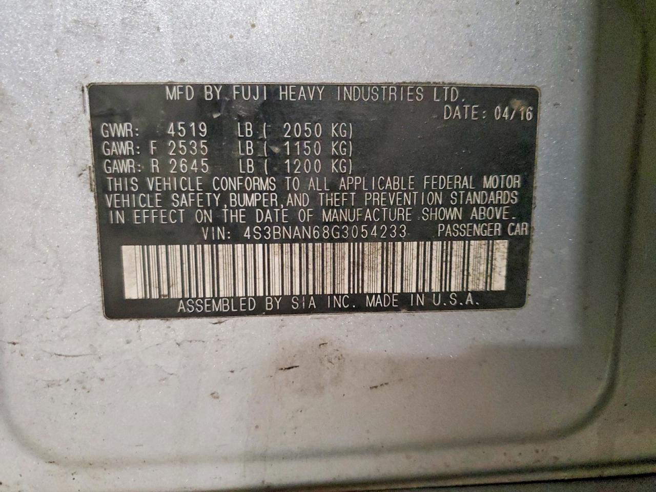 2016 Subaru LEGACY VIN 4S3BNAN68G3054233 photo 12
