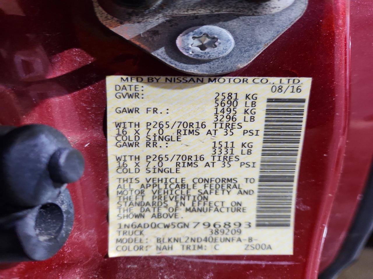 2016 Niss Frontier VIN 1N6AD0CW5GN796893 photo 12