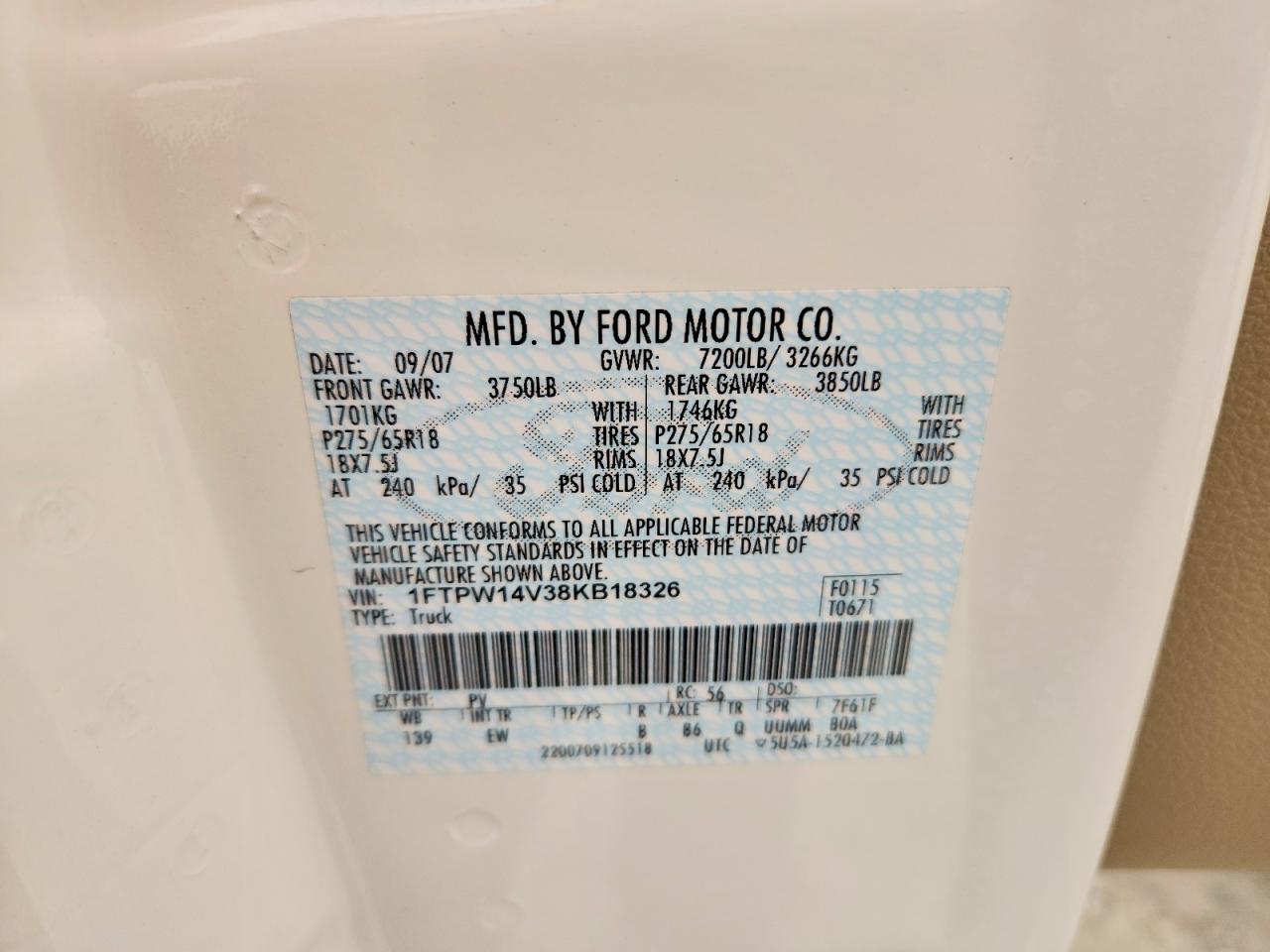 2008 Ford F150 VIN 1FTPW14V38KB18326 photo 12