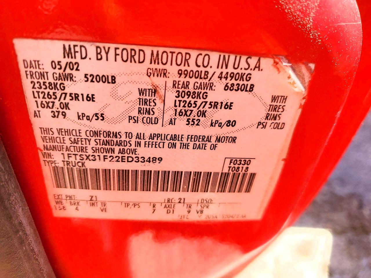 2002 Ford F350 VIN 1FTSX31F22ED33489 photo 10