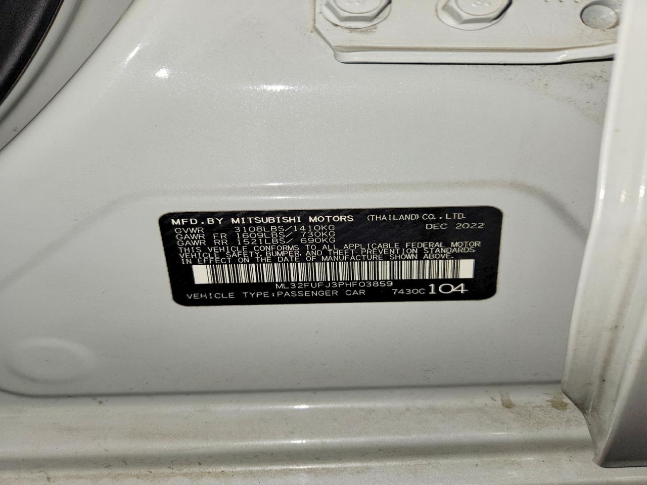 2023 Mitsubishi Mirage VIN ML32FUFJ3PHF03859 photo 12