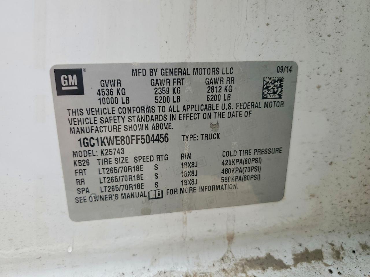 2015 Chevrolet All models VIN 1GC1KWE80FF504456 photo 12