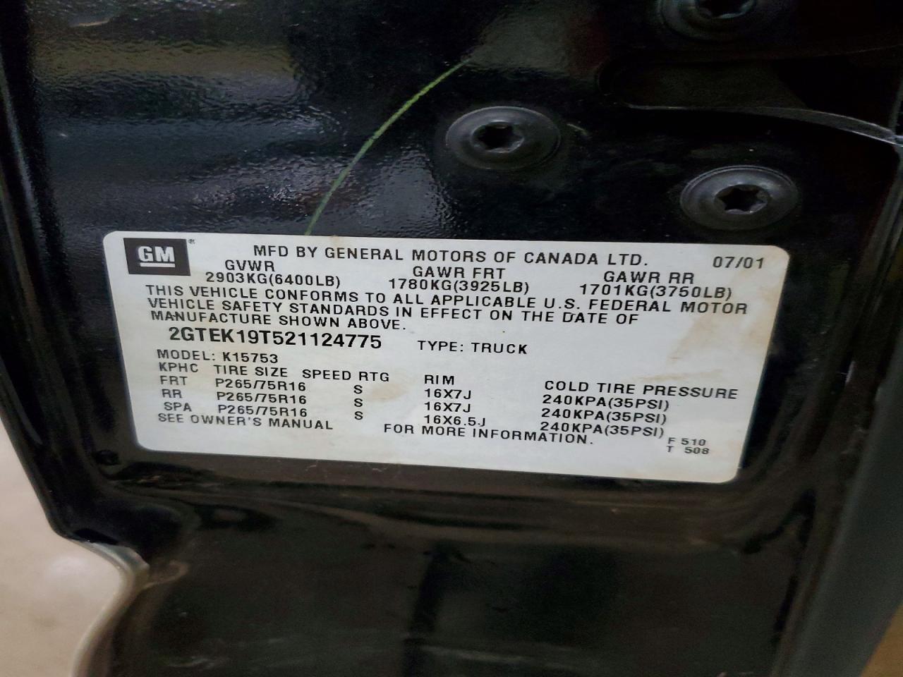 2002 GMC SIERRA VIN 2GTEK19T521124775 photo 12