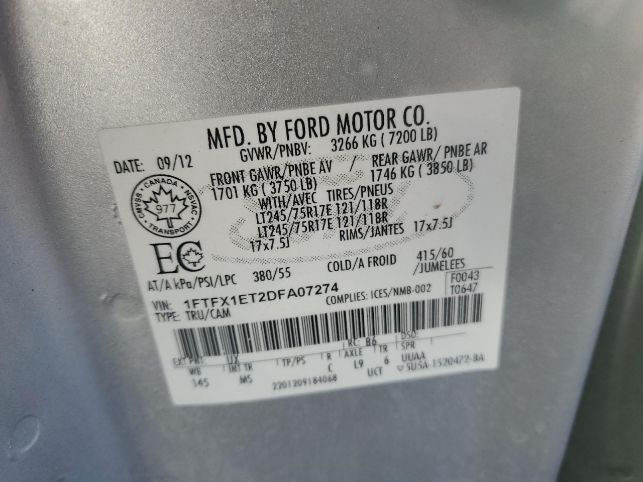 2013 Ford F-150 VIN 1FTFX1ET2DFA07274 photo 12