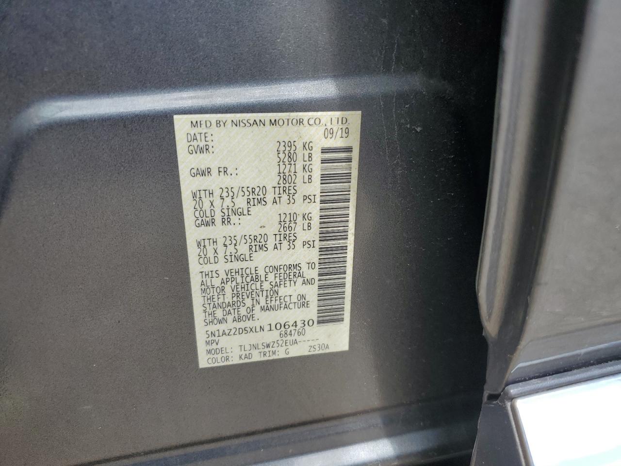 2020 NISSAN Murano VIN 5N1AZ2DSXLN106430 photo 12