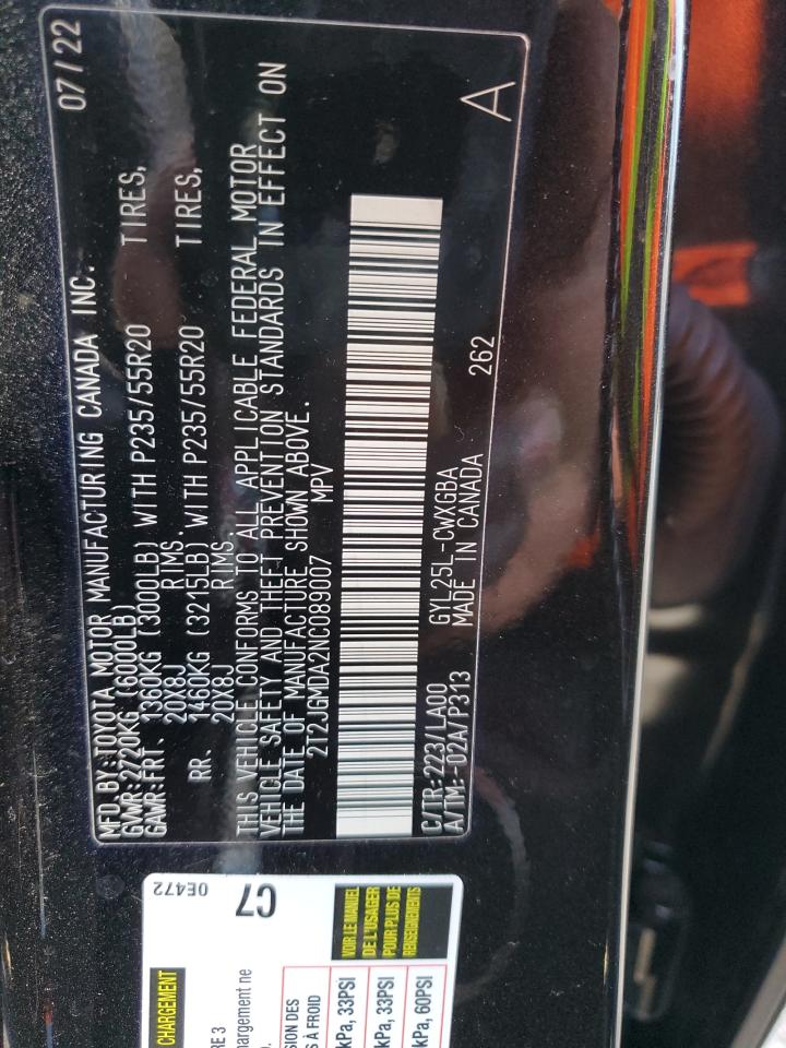 2022 LEXUS Rx450 VIN 2T2JGMDA2NC089007 photo 12