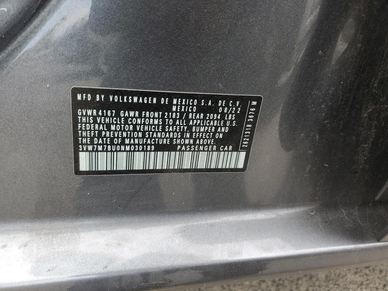 2022 Volkswagen Jetta VIN 3VW7M7BU0NM030189 photo 12