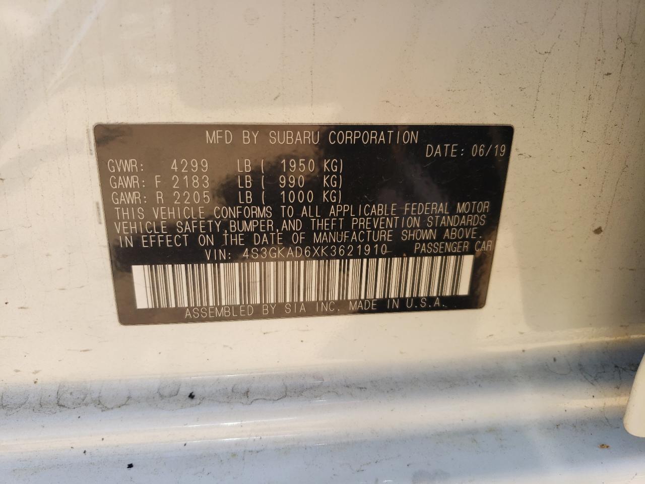 2019 SUBARU Impreza VIN 4S3GKAD6XK3621910 photo 12