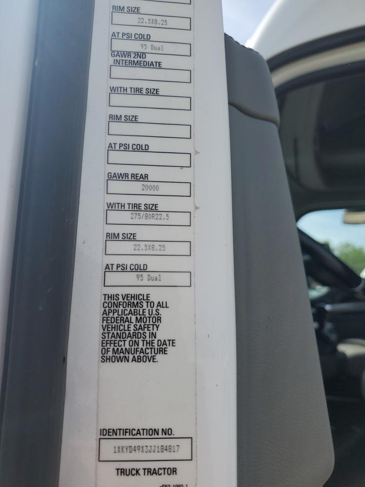 2018 KENWORTH CONSTRUCTION T680 VIN 1XKYD49X3JJ184817 photo 10